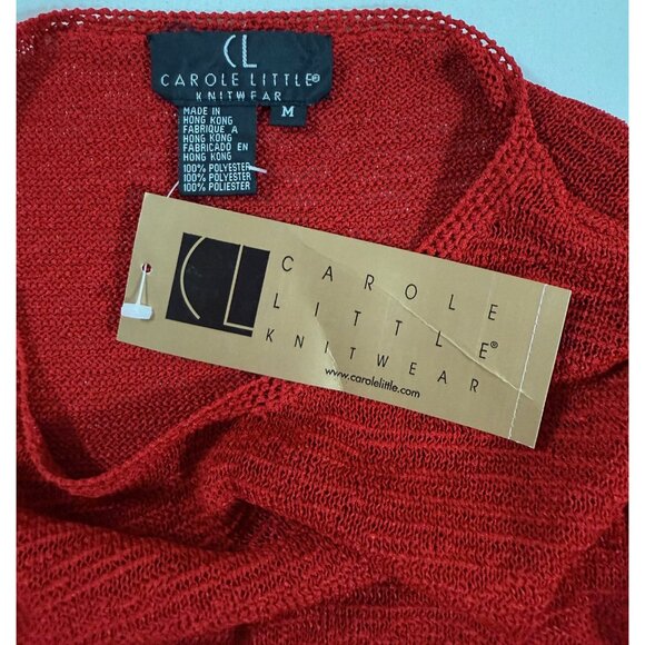 Carole Little Red Open Knit Sweater M Lace Hem Lightweight Semi Sheer NWT - Picture 5 of 11